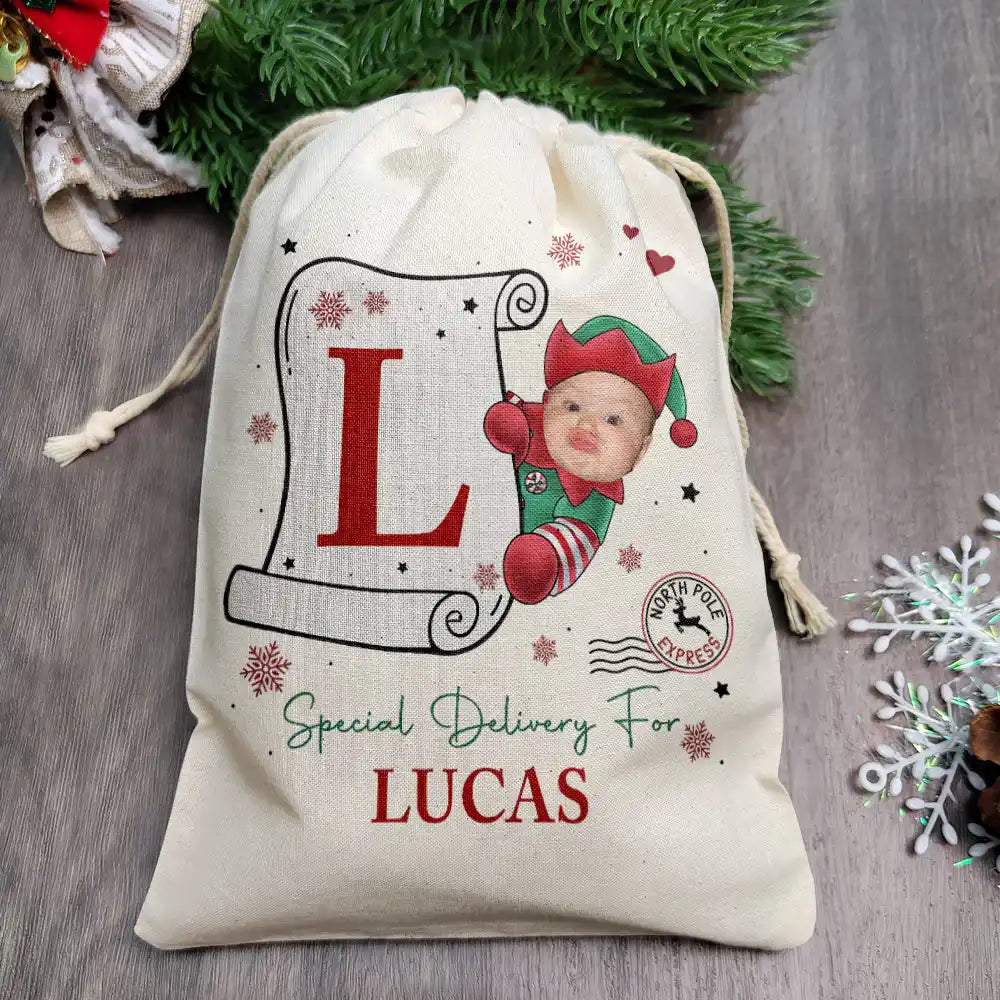 Christmas,Happy,Continue Shopping,Gift For Kids,Gift For Son,Gift For Daughter - Custom Photo Special Delivery For Baby Santa - Personalized Favor Bag