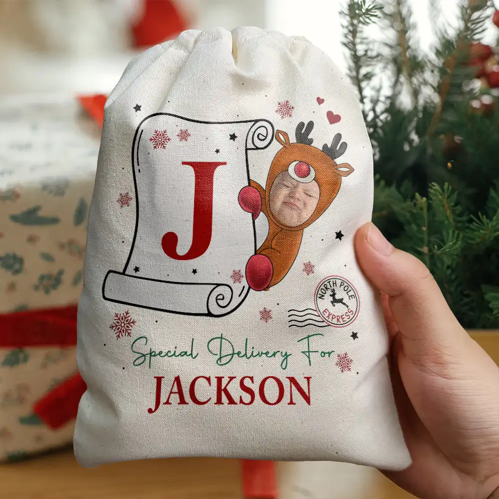 Christmas,Happy,Continue Shopping,Gift For Kids,Gift For Son,Gift For Daughter - Custom Photo Special Delivery For Baby Santa - Personalized Favor Bag