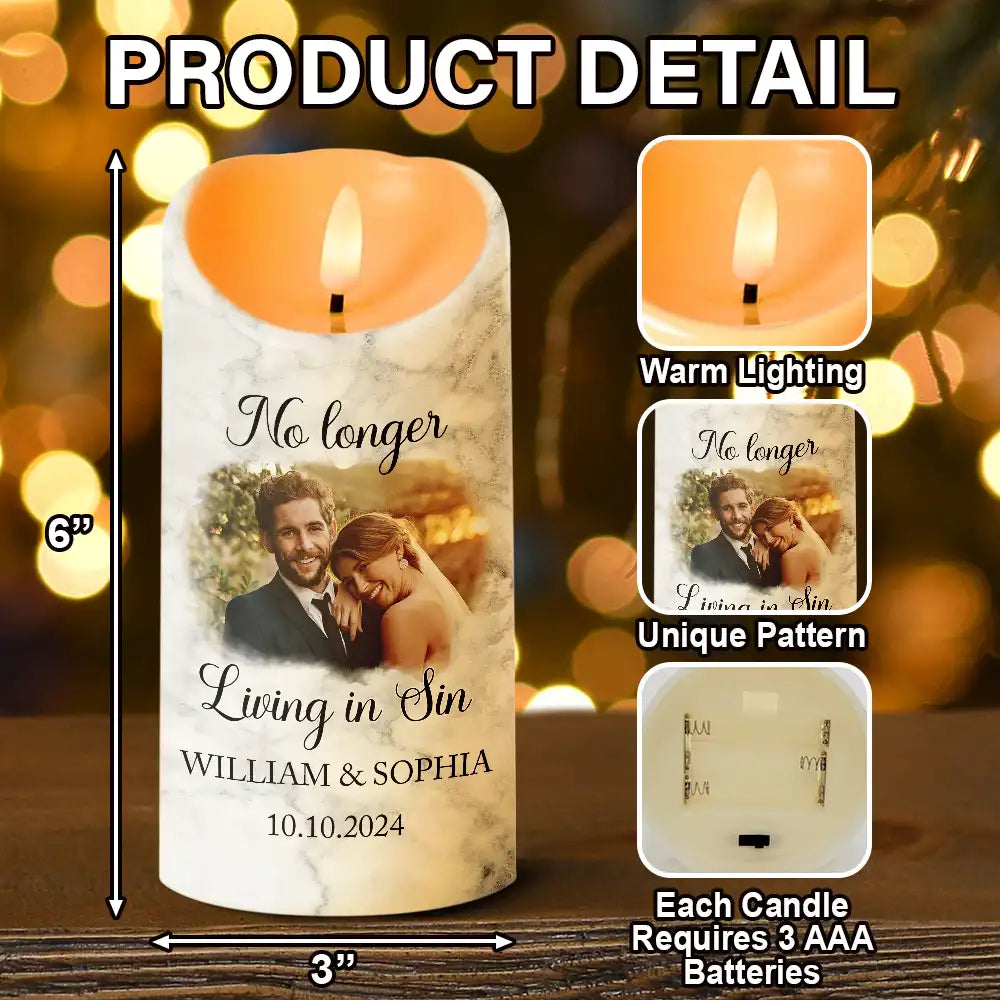 Custom Photo No Longer Living In Sin Wedding Couples - Personalized Flameless LED Candle