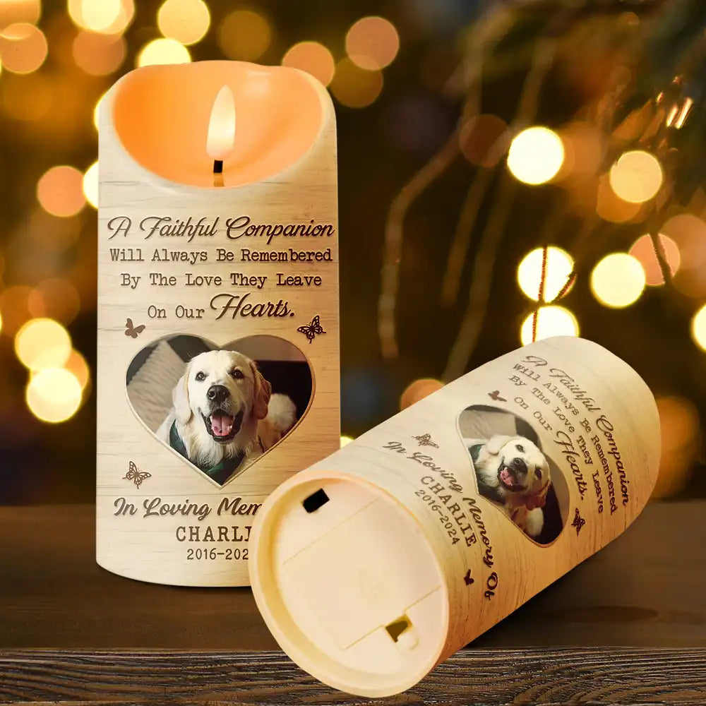 Dog Lovers, Pet Lovers, Memorial, Cat Lovers - Custom Photo Memorial A Faithful Companion Dog Cat - Personalized Flameless LED Candle