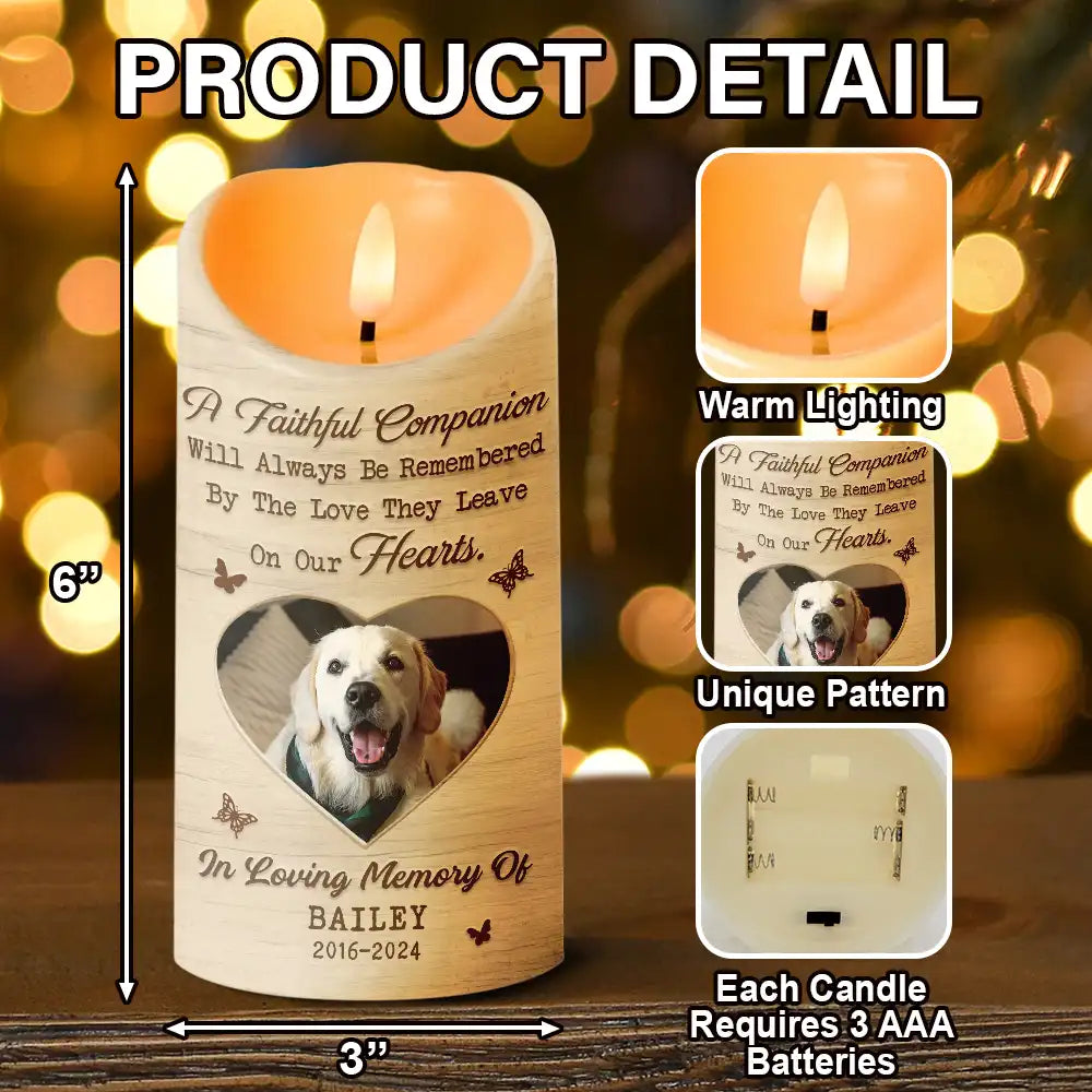 Dog Lovers, Pet Lovers, Memorial, Cat Lovers - Custom Photo Memorial A Faithful Companion Dog Cat - Personalized Flameless LED Candle