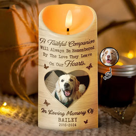 Dog Lovers, Pet Lovers, Memorial, Cat Lovers - Custom Photo Memorial A Faithful Companion Dog Cat - Personalized Flameless LED Candle