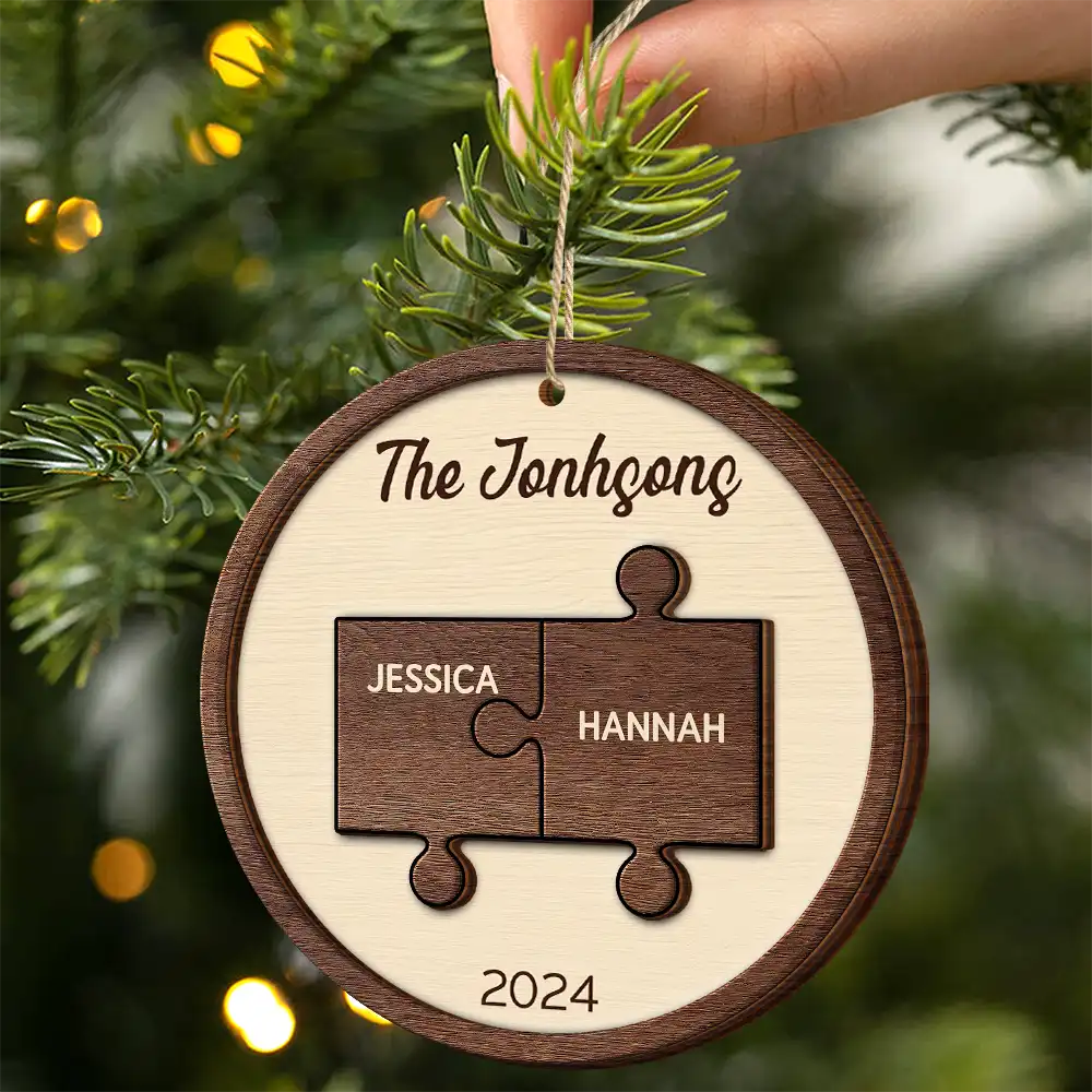 Christmas,Family,Parents,Gift For Grandparents,Happy - Pieces Of Family Christmas - Personalized 2-Layered Wooden Ornament