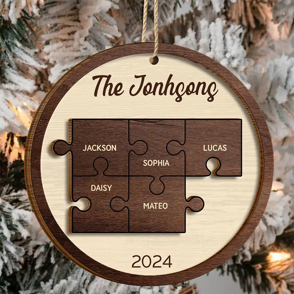 Christmas,Family,Parents,Gift For Grandparents,Happy - Pieces Of Family Christmas - Personalized 2-Layered Wooden Ornament