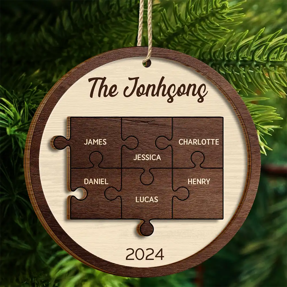 Christmas,Family,Parents,Gift For Grandparents,Happy - Pieces Of Family Christmas - Personalized 2-Layered Wooden Ornament