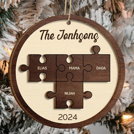 Christmas,Family,Parents,Gift For Grandparents,Happy - Pieces Of Family Christmas - Personalized 2-Layered Wooden Ornament