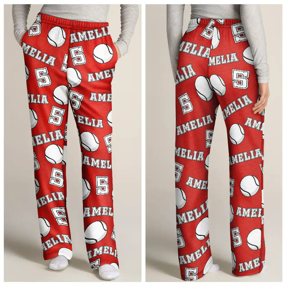 Happy,Sport Dad,Baseball,Softball,Basketball,Football,Golf - Funny Sports Pattern Baseball Volleyball Basketball - Personalized Pajama Pants