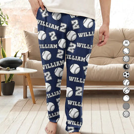 Happy,Sport Dad,Baseball,Softball,Basketball,Football,Golf - Funny Sports Pattern Baseball Volleyball Basketball - Personalized Pajama Pants