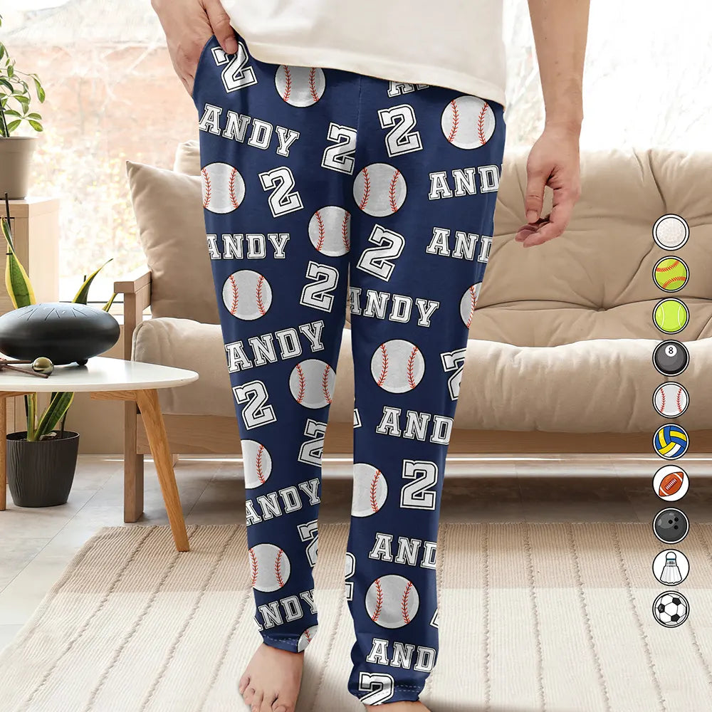 Sport Dad, Baseball, Softball, Basketball, Football, Golf - Colorful Sports Pattern Baseball Volleyball Basketball - Personalized Pajama Pants