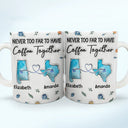 Gift For Sibling, Gift For Sisters, Gift For Brothers, Gift For Bestie - Long Distance Besties Never Too Far To Have Coffee Together - Personalized 3D Inflated Effect Printed Mug, Personalized White Edge-to-Edge Mug
