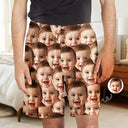 Gift For Father, Gift For Mother, New baby, Funny, Gift For Grandparents - Custom Photo Funny Face Pattern Dog Cat Family - Personalized Pajama Shorts
