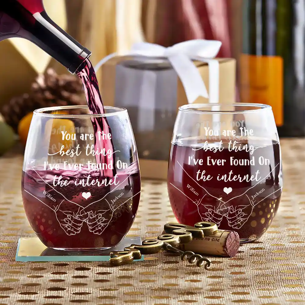 Love, Gift For Couples, Gift For Husband, Gift For Wife, Gift For Boyfriend, Gift For Girlfriend - You Are The Best Thing I've Ever Found On The Internet Couple - Personalized Stemless Wine Glass