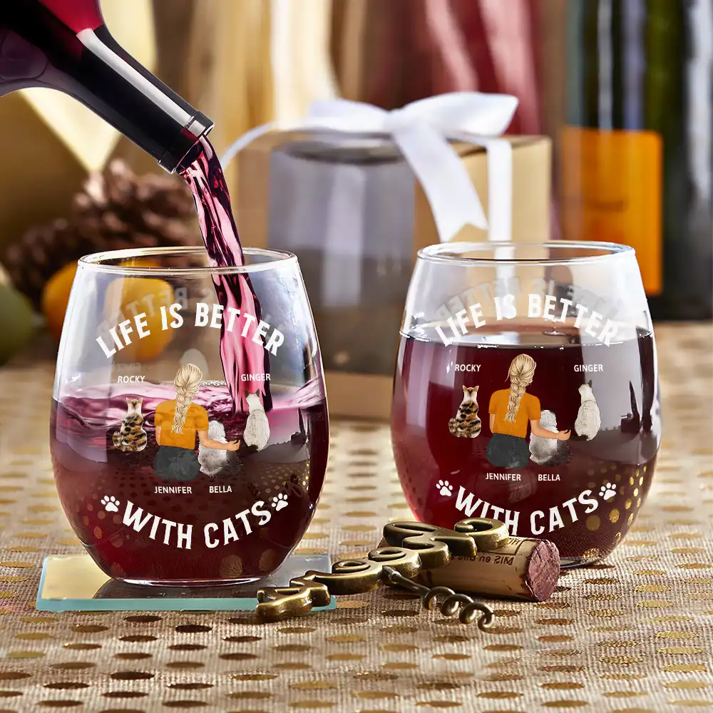 Cat Lovers, Cat Mom, Pet Lovers, Cat Dad - A Bond That Can't Be Broken Cat Mom Cat Dad - Personalized Stemless Wine Glass