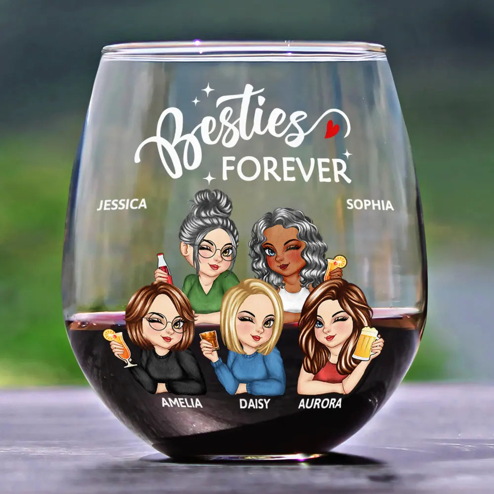 Gift For Bestie,Gift For Sisters,Happy - Never Too Far To Drink Together Besties Sisters - Personalized Stemless Wine Glass