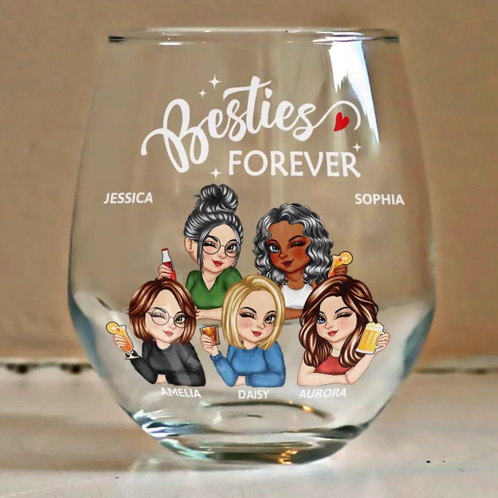 Gift For Bestie,Gift For Sisters,Happy - Never Too Far To Drink Together Besties Sisters - Personalized Stemless Wine Glass