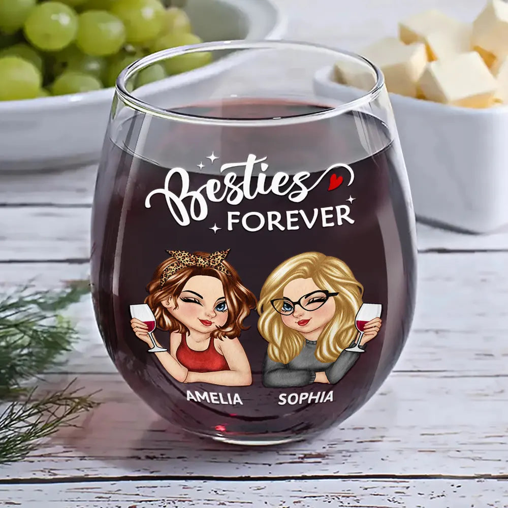 Gift For Bestie,Gift For Sisters,Happy - Never Too Far To Drink Together Besties Sisters - Personalized Stemless Wine Glass