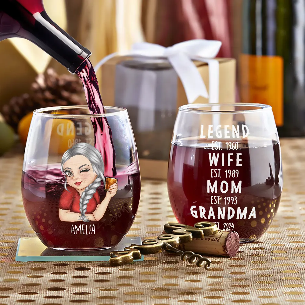 Gift For Grandma, Gift For Mother, Gift For Women, Gift For Yourself - Wife Mom Grandma - Personalized Stemless Wine Glass
