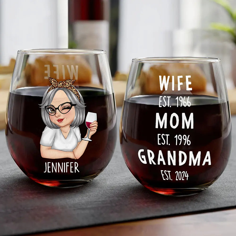 Gift For Grandma, Gift For Mother, Gift For Women, Gift For Yourself - Wife Mom Grandma - Personalized Stemless Wine Glass
