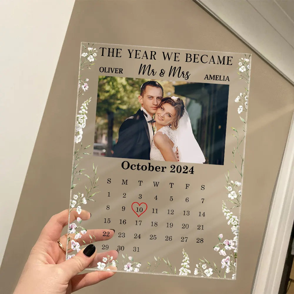 Gift For Couples - Custom Photo The Year We Became Mr & Mrs Couple - Personalized Vertical Rectangle Acrylic Plaque
