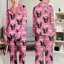 Dog Lovers, Pet Lovers, Cat Lovers, Pet Mom, Pet Dad, Dog Mom, Dog Dad - Custom Photo Funny Pet Face Pattern Dog Cat Family - Personalized Long Pajamas Set
