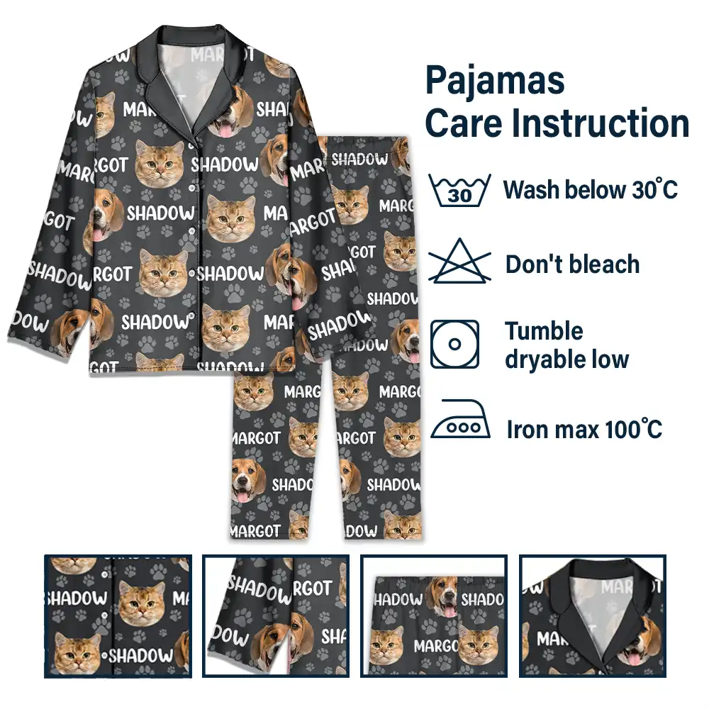 Dog Lovers, Pet Lovers, Cat Lovers, Pet Mom, Pet Dad, Dog Mom, Dog Dad - Custom Photo Funny Pet Face Pattern Dog Cat Family - Personalized Long Pajamas Set
