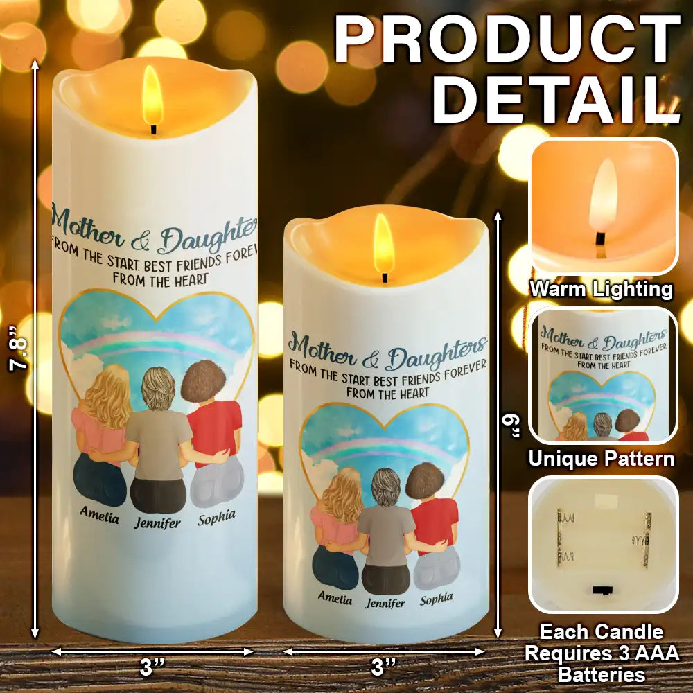 Gift For Mother, Mother, Daughters, Gift For Daughter - Mother & Daughters Forever Linked Together - Personalized Flameless LED Candle
