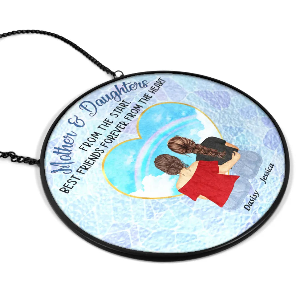 Gift For Mother, Mom - Daughters (Adult), Gift For Daughter - Mother & Daughters Forever Linked Together - Personalized Stained Glass Window Hanging Suncatcher