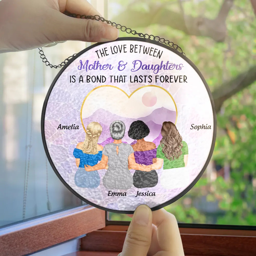 Gift For Mother, Mom - Daughters (Adult), Gift For Daughter - Mother & Daughters Forever Linked Together - Personalized Stained Glass Window Hanging Suncatcher