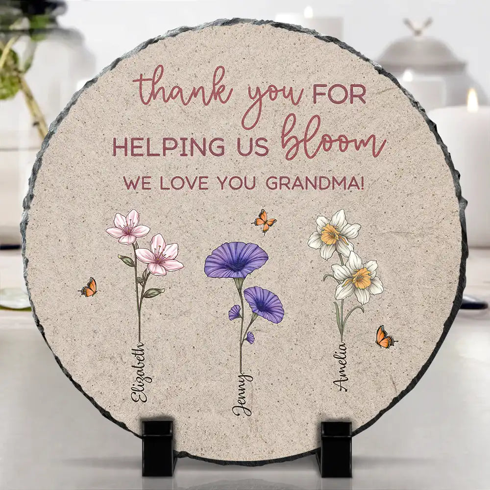 Gift For Grandma, Gift For Mother, Gift For Women - Thank You For Helping Us Bloom Grandma Mom Birth Flowers - Personalized Circle Memorial Garden Stone
