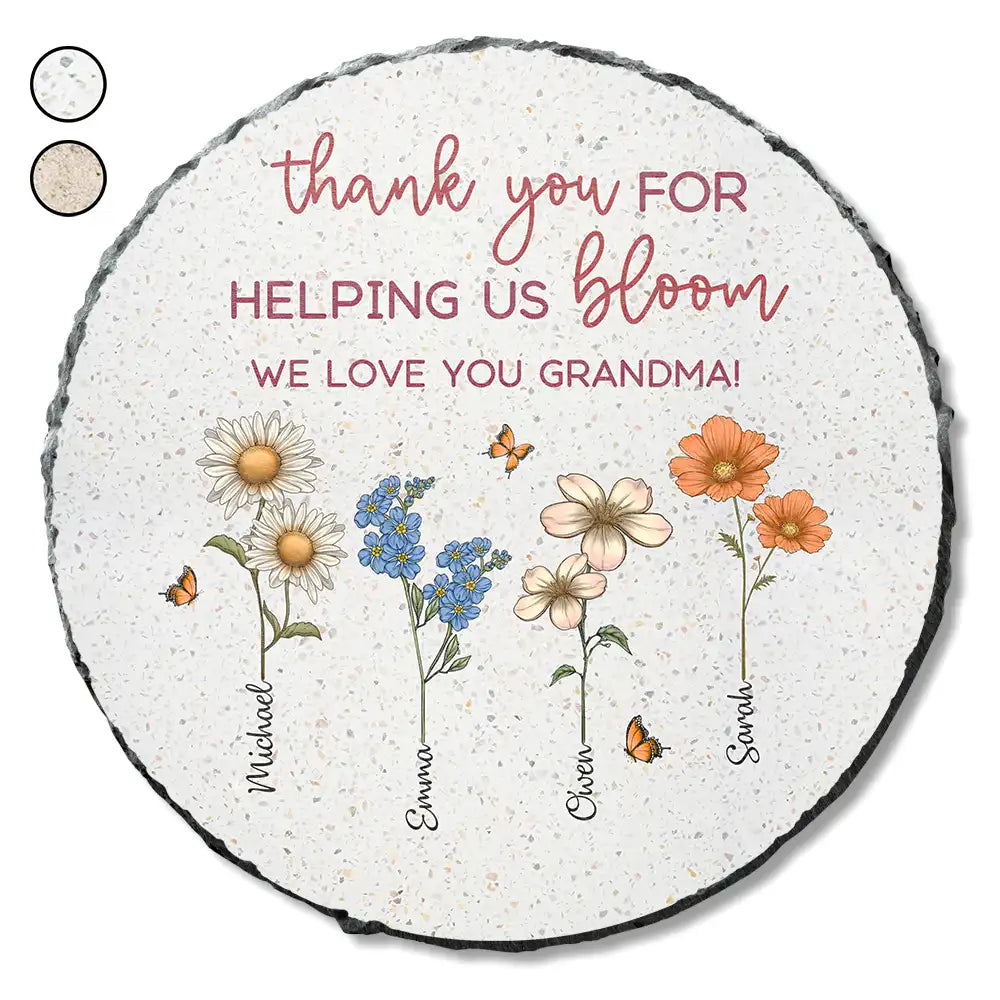 Gift For Grandma, Gift For Mother, Gift For Women - Thank You For Helping Us Bloom Grandma Mom Birth Flowers - Personalized Circle Memorial Garden Stone
