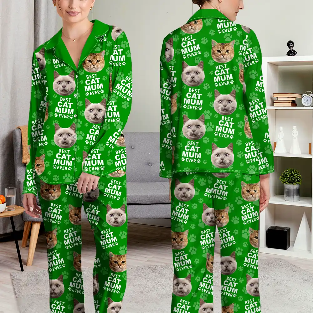 Pet Lovers,Pet Mom,Pet Dad,Dog Lovers,Cat Lovers,Cat Mom,Cat Dad - Custom Photo Best Dog Dad Ever Funny Pattern Family - Personalized Long Pajamas Set
