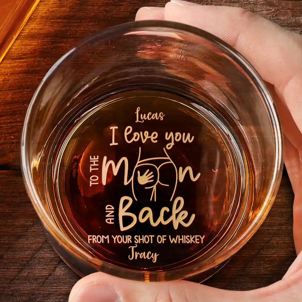 Gift For Husband, Gift For Couples - Couple I Love You To The Moon And Back From Wife To Husband - Personalized Engraved Whiskey Glass