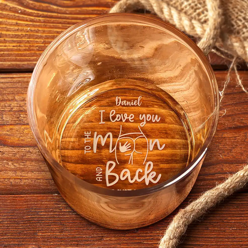 Gift For Husband, Gift For Couples - Couple I Love You To The Moon And Back From Wife To Husband - Personalized Engraved Whiskey Glass