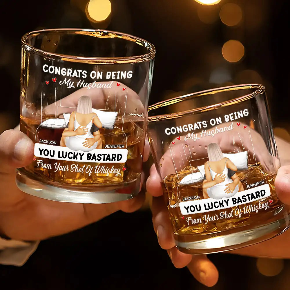 Gift For Couples, Gift For Husband, Gift For Boyfriend - Couple Kissing Congrats On Being My Husband - Personalized Whiskey Glass