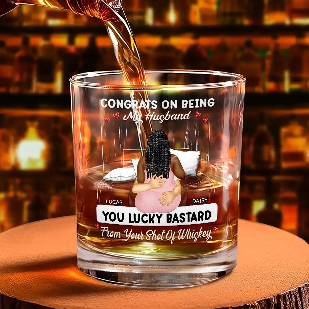 Gift For Couples, Gift For Husband, Gift For Boyfriend - Couple Kissing Congrats On Being My Husband - Personalized Whiskey Glass