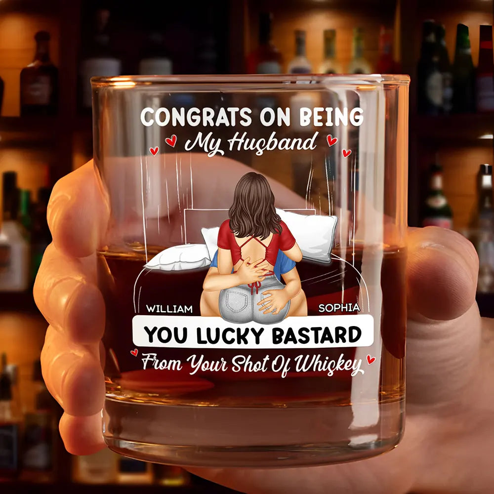 Gift For Couples, Gift For Husband, Gift For Boyfriend - Couple Kissing Congrats On Being My Husband - Personalized Whiskey Glass