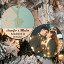 Custom Photo Location Map Married Engaged Couples - Personalized Wooden Ornament Print 2 Sides