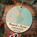 Custom Photo Location Map Married Engaged Couples - Personalized Wooden Ornament Print 2 Sides