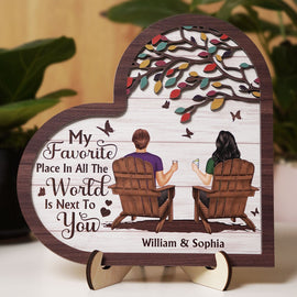 My Favourite Place In All The World - Gift For Couples - Personalized 2-Layered Wooden Plaque With Stand