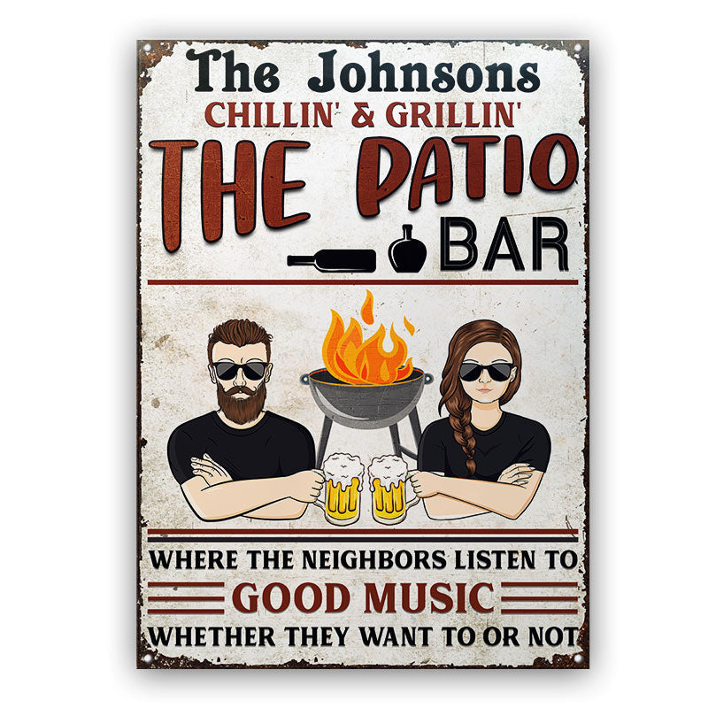 Patio Bar Grilling Listen To Good Music - Personalized Custom Classic Metal Signs