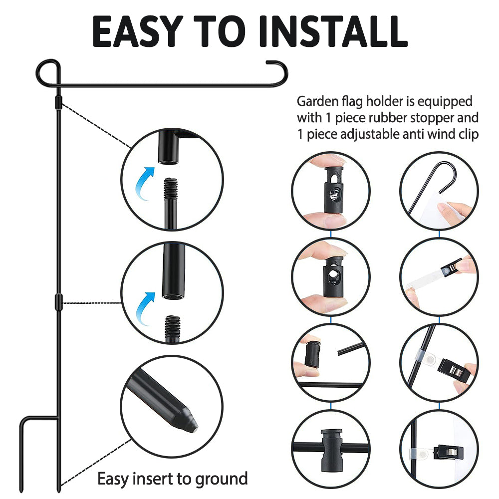 Garden Stand with Stoppers and Clips, Weather Proof Garden Flag Pole, Outdoor Metal Sign Stand, Holder for Outdoor Garden Flag, Vertical Metal Sign