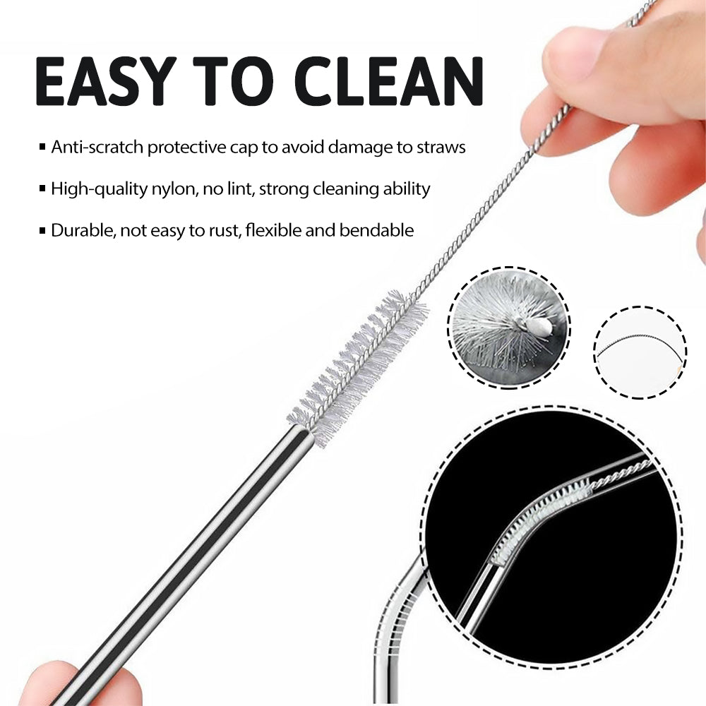 Combo 2 Straws and 1 Cleaner Brush - Reusable Drinking Straws - Straight and Curved Straws with Cleaner Brush Set - Stainless Steel Metal Straw For 20 Ounce Tumbler, 30 Ounce Tumbler, Mugs, Cups