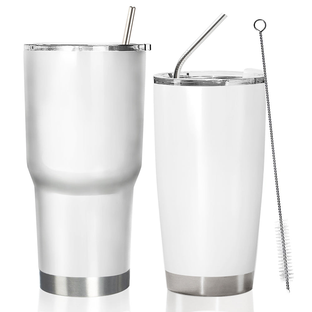 Combo 2 Straws and 1 Cleaner Brush - Reusable Drinking Straws - Straight and Curved Straws with Cleaner Brush Set - Stainless Steel Metal Straw For 20 Ounce Tumbler, 30 Ounce Tumbler, Mugs, Cups