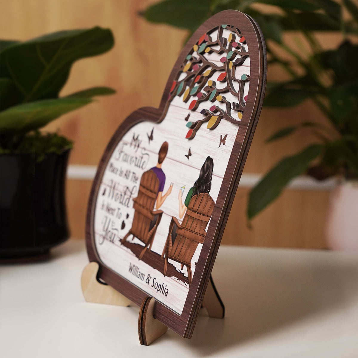 My Favourite Place In All The World - Gift For Couples - Personalized 2-Layered Wooden Plaque With Stand